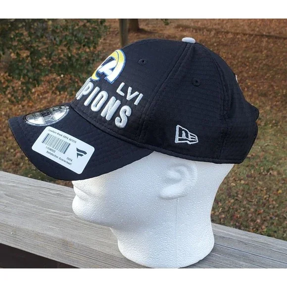 New Era Los Angeles Rams Hat Mens 9FORTY Black Snapback Super Bowl LVI Champions - Picture 2 of 11